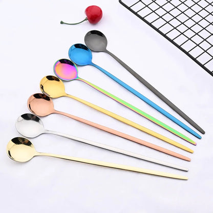 6Pcs Gold Cutlery Set: Coffee, Tea, Juice Spoons - Long Handle Scoops for Ice Cream - Kitchen Tableware Tools