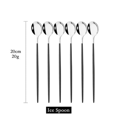 6Pcs Gold Cutlery Set: Coffee, Tea, Juice Spoons - Long Handle Scoops for Ice Cream - Kitchen Tableware Tools