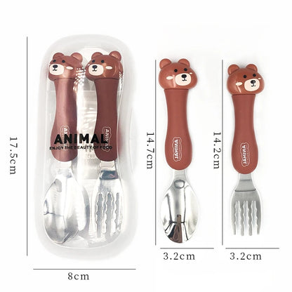 Cartoon Kids Spoon and Fork Set - Children's Cutlery for Baby Gadgets, Tableware Dessert Spoon for Kids