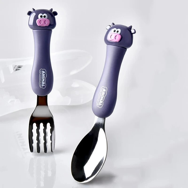 Cartoon Kids Spoon and Fork Set - Children's Cutlery for Baby Gadgets, Tableware Dessert Spoon for Kids