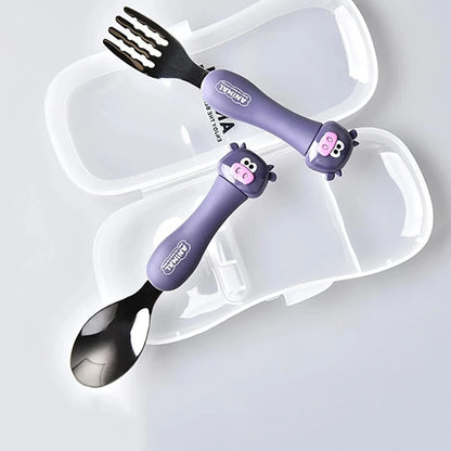 Cartoon Kids Spoon and Fork Set - Children's Cutlery for Baby Gadgets, Tableware Dessert Spoon for Kids