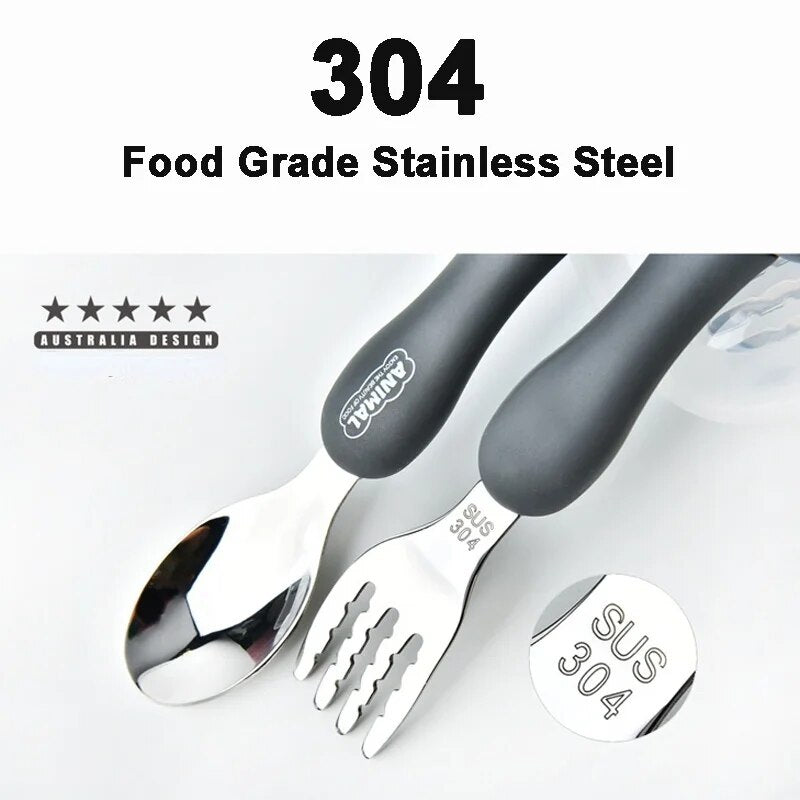 Cartoon Kids Spoon and Fork Set - Children's Cutlery for Baby Gadgets, Tableware Dessert Spoon for Kids