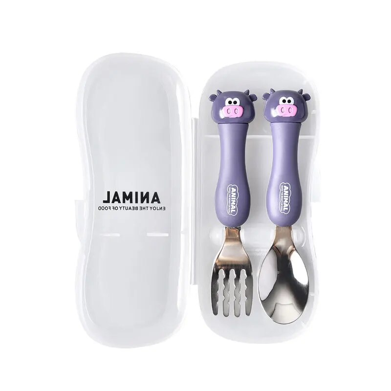 Cartoon Kids Spoon and Fork Set - Children's Cutlery for Baby Gadgets, Tableware Dessert Spoon for Kids