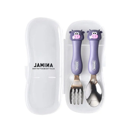Cartoon Kids Spoon and Fork Set - Children's Cutlery for Baby Gadgets, Tableware Dessert Spoon for Kids
