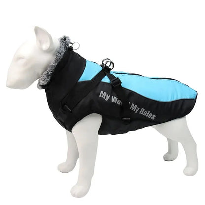 Large Dog Winter Coat: Waterproof Jacket with Harness & Furry Collar