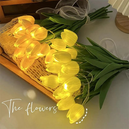 10pcs LED Artificial Tulip Flowers Table Lamp Simulation Bouquet Night Light Home Decoration