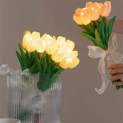 10pcs LED Artificial Tulip Flowers Table Lamp Simulation Bouquet Night Light Home Decoration