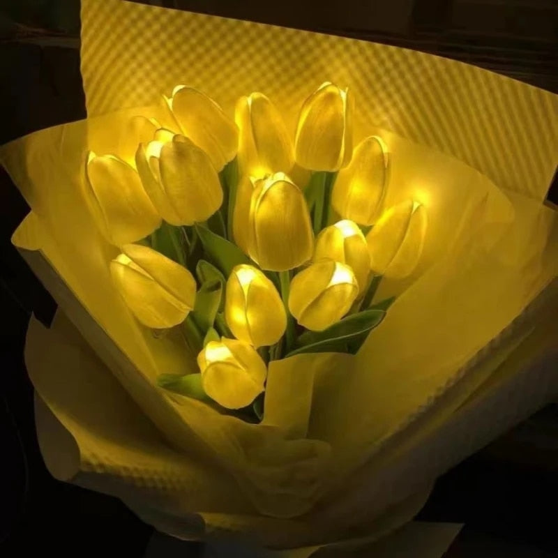 10pcs LED Artificial Tulip Flowers Table Lamp Simulation Bouquet Night Light Home Decoration