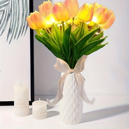 10pcs LED Artificial Tulip Flowers Table Lamp Simulation Bouquet Night Light Home Decoration