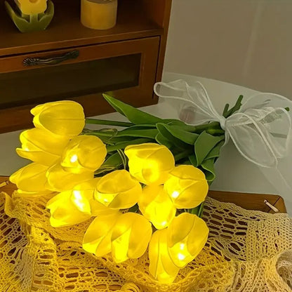 10pcs LED Artificial Tulip Flowers Table Lamp Simulation Bouquet Night Light Home Decoration