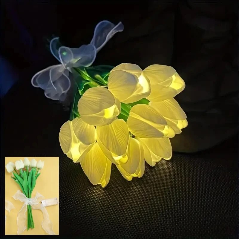 10pcs LED Artificial Tulip Flowers Table Lamp Simulation Bouquet Night Light Home Decoration