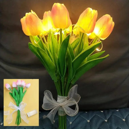 10pcs LED Artificial Tulip Flowers Table Lamp Simulation Bouquet Night Light Home Decoration