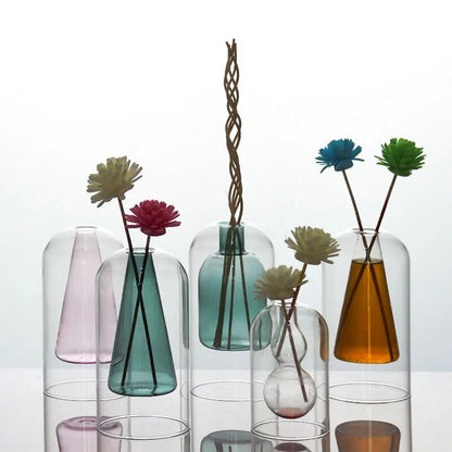 Glass Vase: Home Room & Wedding Decor, Hydroponic Flower Pot, Aromatherapy Bottle - Double Glass Container Crafts Orname