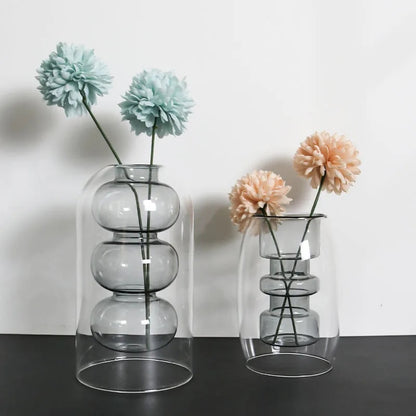 Glass Vase: Home Room & Wedding Decor, Hydroponic Flower Pot, Aromatherapy Bottle - Double Glass Container Crafts Orname