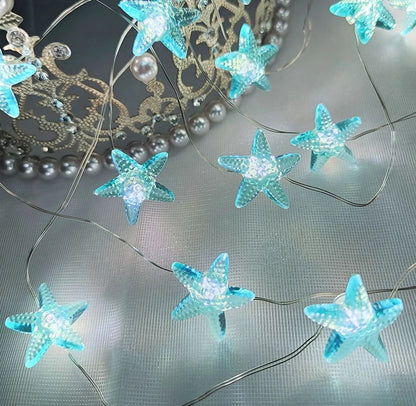Ocean Theme Party Decor: 2m 20LED Seashell Starfish String Lights - Mermaid Birthday, Baby Shower Fairy Light Favor