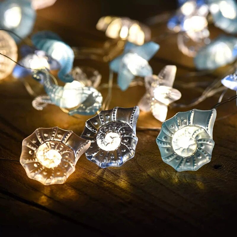Ocean Theme Party Decor: 2m 20LED Seashell Starfish String Lights - Mermaid Birthday, Baby Shower Fairy Light Favor
