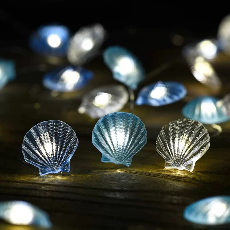 Ocean Theme Party Decor: 2m 20LED Seashell Starfish String Lights - Mermaid Birthday, Baby Shower Fairy Light Favor