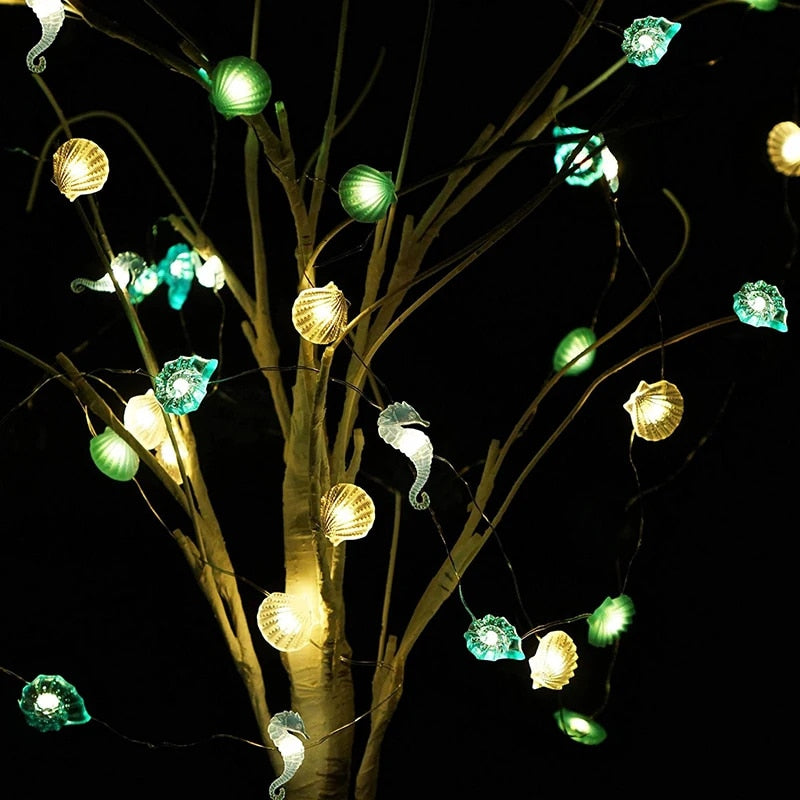 Ocean Theme Party Decor: 2m 20LED Seashell Starfish String Lights - Mermaid Birthday, Baby Shower Fairy Light Favor