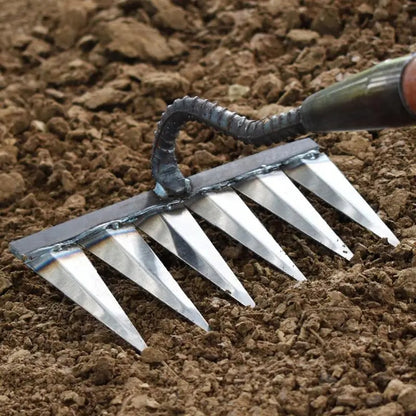 Gardening Hoe Weeding Rake: Steel Farm Tool for Grasping, Raking, Leveling, Loosening Soil, Harrowing, and Cleaning Leav