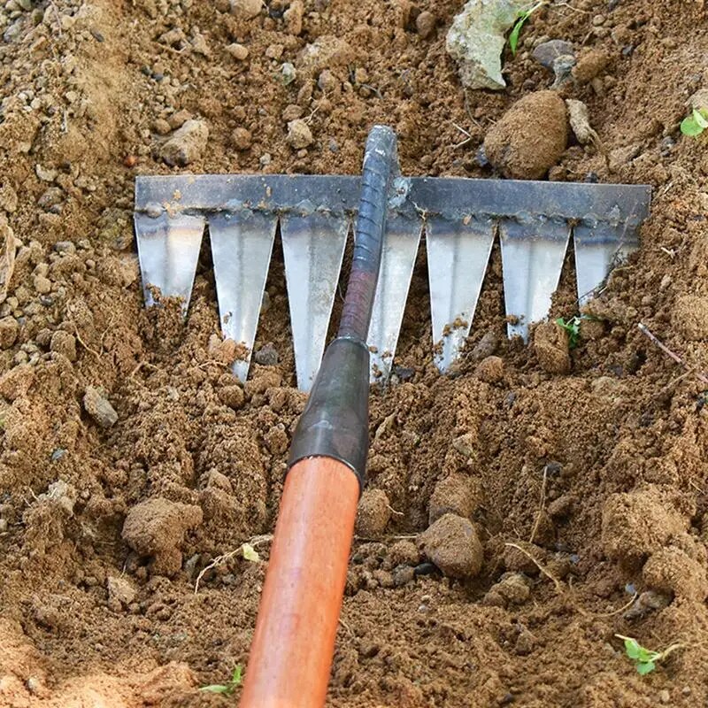 Gardening Hoe Weeding Rake: Steel Farm Tool for Grasping, Raking, Leveling, Loosening Soil, Harrowing, and Cleaning Leav