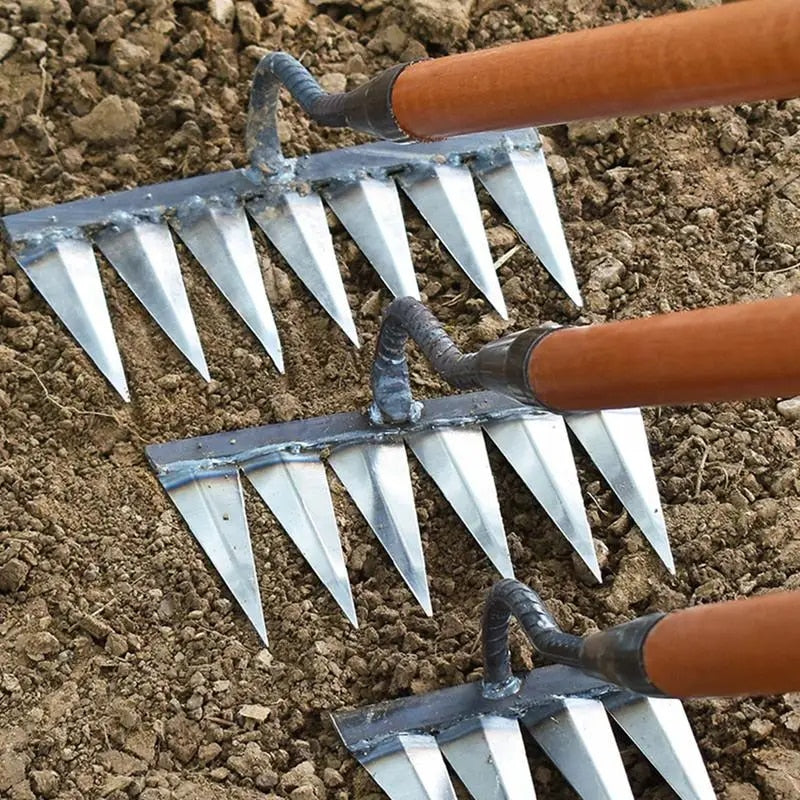 Gardening Hoe Weeding Rake: Steel Farm Tool for Grasping, Raking, Leveling, Loosening Soil, Harrowing, and Cleaning Leav