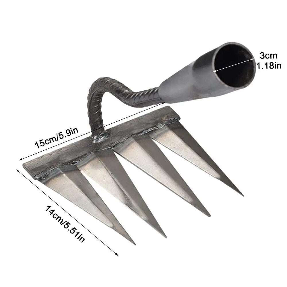 Gardening Hoe Weeding Rake: Steel Farm Tool for Grasping, Raking, Leveling, Loosening Soil, Harrowing, and Cleaning Leav