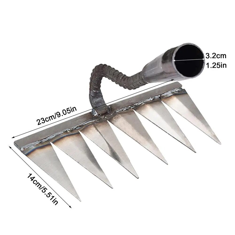 Gardening Hoe Weeding Rake: Steel Farm Tool for Grasping, Raking, Leveling, Loosening Soil, Harrowing, and Cleaning Leav
