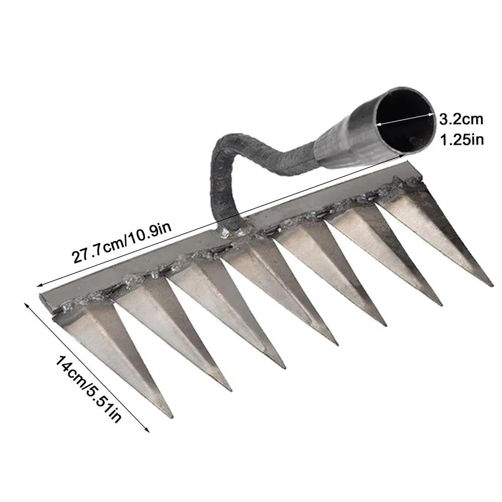 Gardening Hoe Weeding Rake: Steel Farm Tool for Grasping, Raking, Leveling, Loosening Soil, Harrowing, and Cleaning Leav