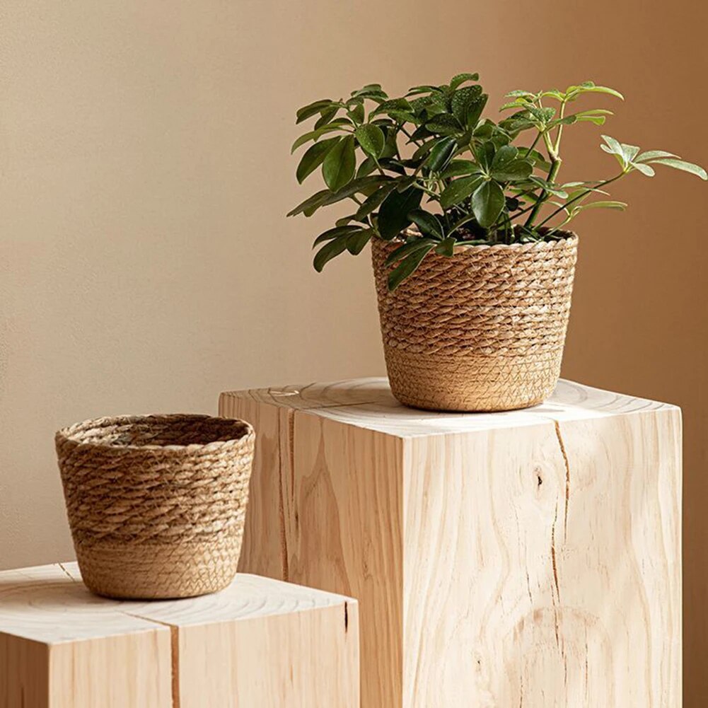 Handmade Rattan Flowerpot Basket for Garden: Woven Straw Weaving Plant Pot Storage