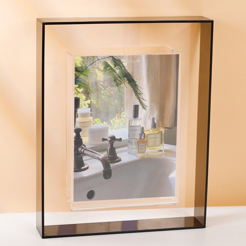 5 Inch Transparent Acrylic Photo Frame Box: Picture Display Stand for Office Home Desktop Decoration