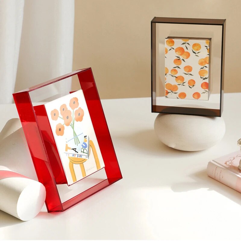 5 Inch Transparent Acrylic Photo Frame Box: Picture Display Stand for Office Home Desktop Decoration
