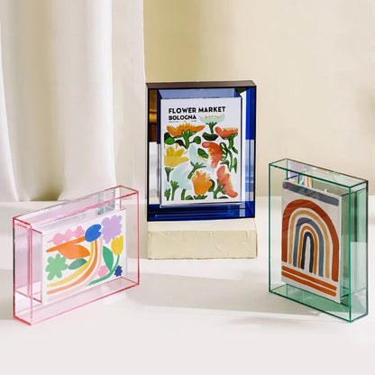 5 Inch Transparent Acrylic Photo Frame Box: Picture Display Stand for Office Home Desktop Decoration
