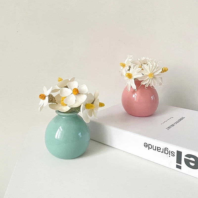 Ins Ceramics Flower Vase Nordic Hydroponics Creative Room Decor Mini Flower Plant Bottle Pots Desktop Ornament