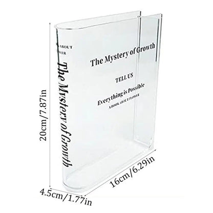 Clear Book Vase: Cute Bookshelf Decor for Floral Arrangement - Home Decor & Flower Holder
