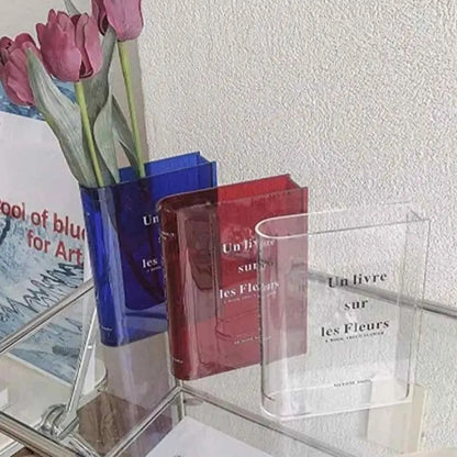 Clear Book Vase: Cute Bookshelf Decor for Floral Arrangement - Home Decor & Flower Holder