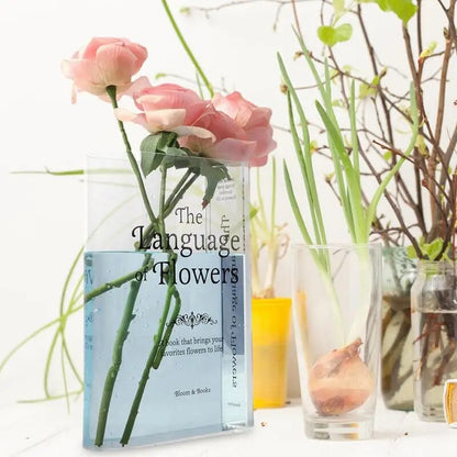 Clear Book Vase: Cute Bookshelf Decor for Floral Arrangement - Home Decor & Flower Holder
