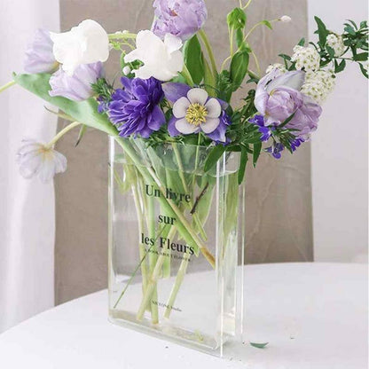 Clear Book Vase: Cute Bookshelf Decor for Floral Arrangement - Home Decor & Flower Holder