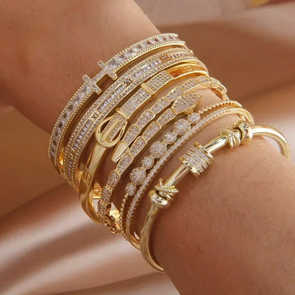 Shiny Zircon Letter Charm Bracelet: Classic Luxury Fashion Jewelry for Women - Perfect Wedding & Party Gift