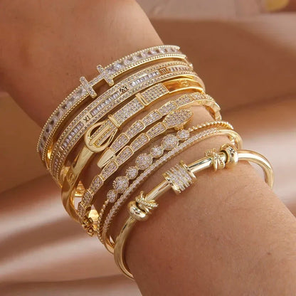 Shiny Zircon Letter Charm Bracelet: Classic Luxury Fashion Jewelry for Women - Perfect Wedding & Party Gift