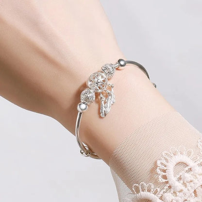 925 Sterling Silver Dreamcatcher Charm Bracelet: Adjustable Tassel, Feather & Bead Cuff for Elegant Women's Wedding