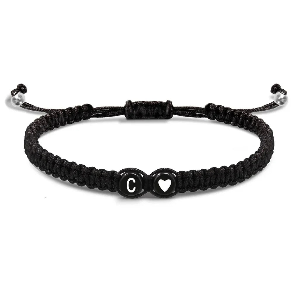 Handmade Adjustable Initial Heart Charms Bracelets: A-Z Name Braided Bracelets for Women & Men - Friendship Jewelry Gift
