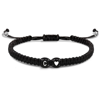 Handmade Adjustable Initial Heart Charms Bracelets: A-Z Name Braided Bracelets for Women & Men - Friendship Jewelry Gift