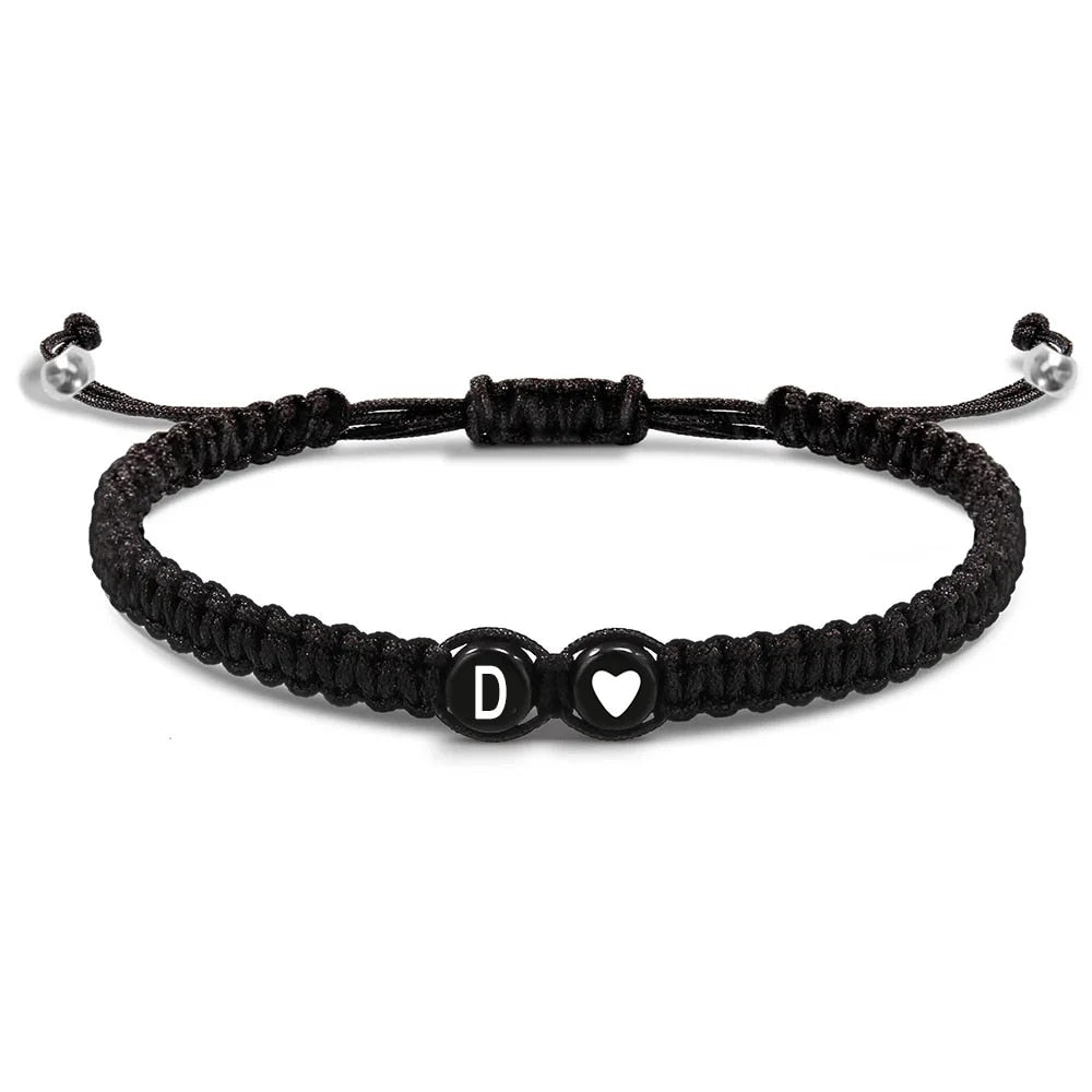 Handmade Adjustable Initial Heart Charms Bracelets: A-Z Name Braided Bracelets for Women & Men - Friendship Jewelry Gift