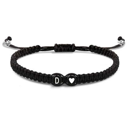 Handmade Adjustable Initial Heart Charms Bracelets: A-Z Name Braided Bracelets for Women & Men - Friendship Jewelry Gift