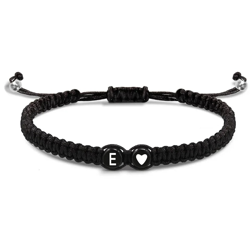 Handmade Adjustable Initial Heart Charms Bracelets: A-Z Name Braided Bracelets for Women & Men - Friendship Jewelry Gift