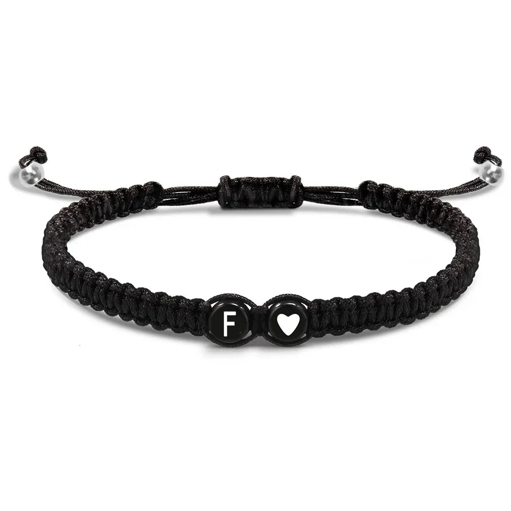 Handmade Adjustable Initial Heart Charms Bracelets: A-Z Name Braided Bracelets for Women & Men - Friendship Jewelry Gift