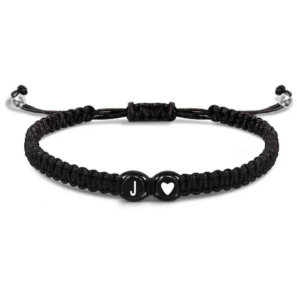 Handmade Adjustable Initial Heart Charms Bracelets: A-Z Name Braided Bracelets for Women & Men - Friendship Jewelry Gift