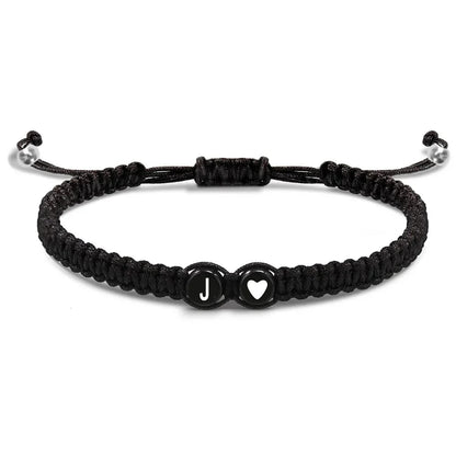 Handmade Adjustable Initial Heart Charms Bracelets: A-Z Name Braided Bracelets for Women & Men - Friendship Jewelry Gift