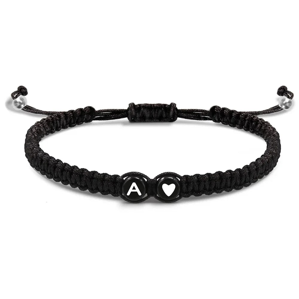 Handmade Adjustable Initial Heart Charms Bracelets: A-Z Name Braided Bracelets for Women & Men - Friendship Jewelry Gift