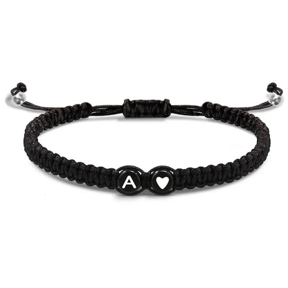 Handmade Adjustable Initial Heart Charms Bracelets: A-Z Name Braided Bracelets for Women & Men - Friendship Jewelry Gift